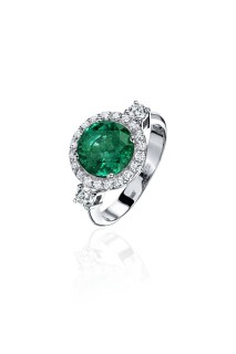 Кольцо из белого золота с бриллиантами и изумрудом «Symphony Emerald» Estet (арт.01К6714251-1)