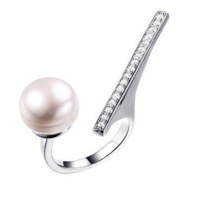 Кольцо серебряное с жемчугом и фианитами Nautilus Fresh Jewelry (арт.PI-R00503-X-W-PN-X-W)
