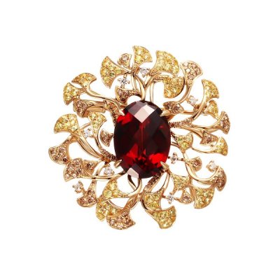 Брошь из золота с бриллиантом и гранатом (Арт.br-34015_brp_dn_ys_gr_yg)
