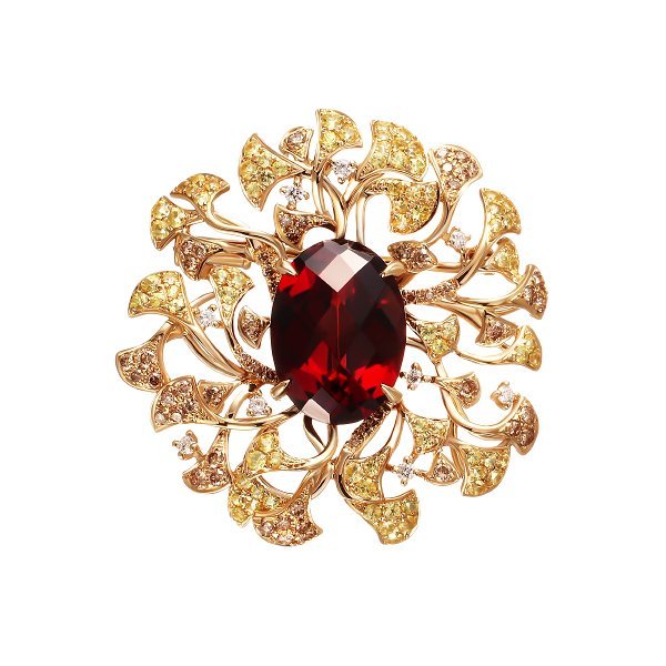 Брошь из золота с бриллиантом и гранатом (Арт.br-34015_brp_dn_ys_gr_yg)