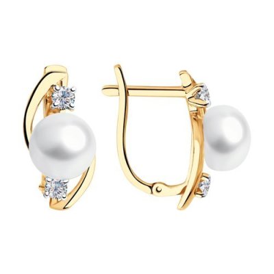 Серьги золотые пробы 585 с жемчугом (Арт.792161)