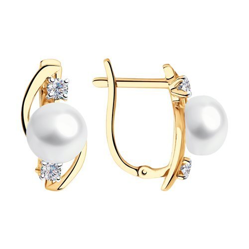 Серьги золотые пробы 585 с жемчугом (Арт.792161)