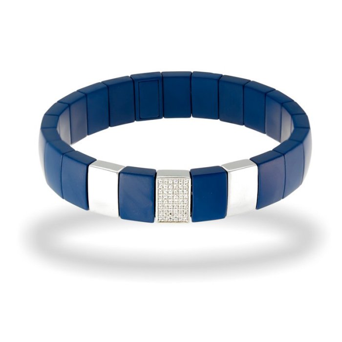 Браслет из серебра с керамикой и куб. цирконием (Арт.tm-b1352-2-vl-w-x-x-w)