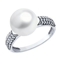 Кольцо из серебра с жемчугом  и фианитами (Арт.94-310-01952-1)