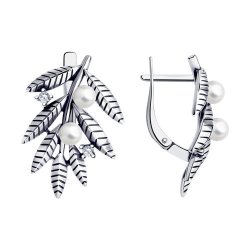 Серьги из серебра с жемчугом и фианитами (Арт.95020081)
