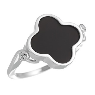 Кольцо серебряное с керамикой и фианитами «Lucky Clover» Fresh Jewelry (арт.TM-R01075-B-W-X-X-W)