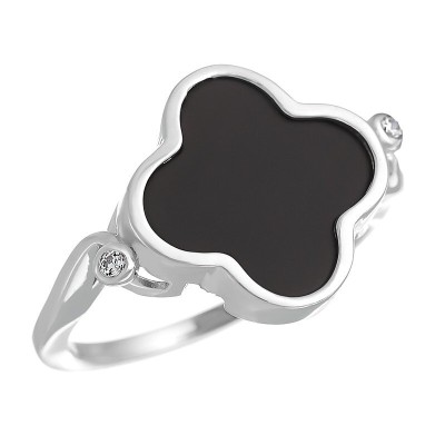 Кольцо серебряное с керамикой и фианитами «Lucky Clover» Fresh Jewelry (арт.TM-R01075-B-W-X-X-W)