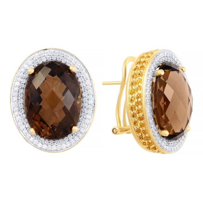 Серьги из золота с бриллиантом и раухтопазом (Арт.k687stc4yk_ys_sq_yg)