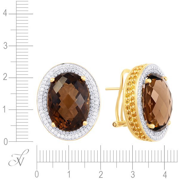 Серьги из золота с бриллиантом и раухтопазом (Арт.k687stc4yk_ys_sq_yg)