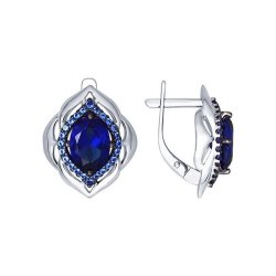 Серьги из серебра с корундами сапфировыми (синт.) и синими фианитами (Арт.88020036)