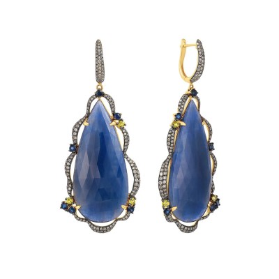 Серьги золото с бриллиантами, корундом и сапфирами «Голубой водопад» MyJewels (арт.ME32627)