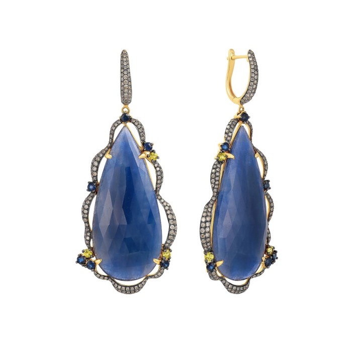 Серьги золото с бриллиантами, корундом и сапфирами «Голубой водопад» MyJewels (арт.ME32627)