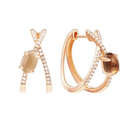 Серьги из золота с бриллиантом и раухтопазом (Арт.me37684-wd-smq-rg_sr_sq_pink)