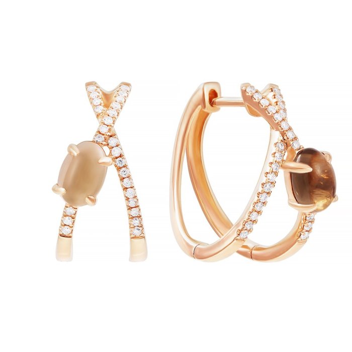 Серьги из золота с бриллиантом и раухтопазом (Арт.me37684-wd-smq-rg_sr_sq_pink)