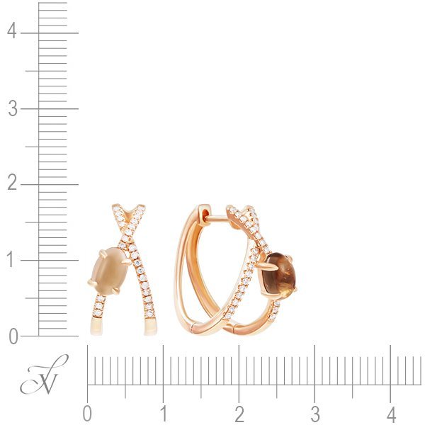 Серьги из золота с бриллиантом и раухтопазом (Арт.me37684-wd-smq-rg_sr_sq_pink)