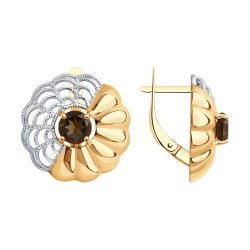 Серьги из золочёного серебра с раухтопазами (Арт.93-320-01743-1)