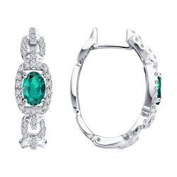 Серьги из белого золота с бриллиантами и изумрудами (Арт.3020599-3)
