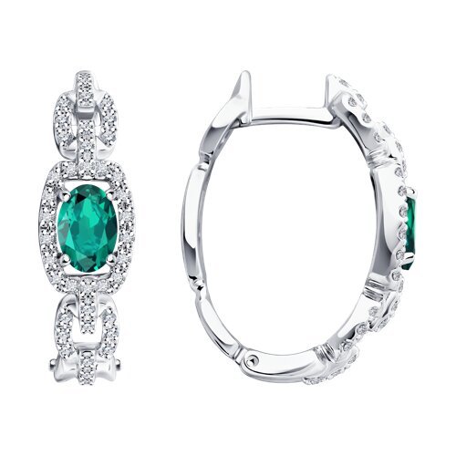 Серьги из белого золота с бриллиантами и изумрудами (Арт.3020599-3)