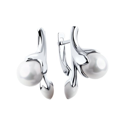 Серьги серебряные с жемчугом и эмалью «Белая орхидея» SOKOLOV (арт.94022672)