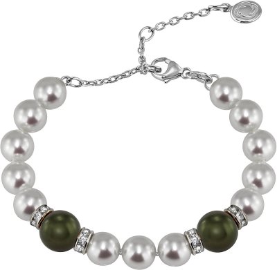 Браслет из серебра с жемчугом и куб. цирконием (Арт.102b-sr5-1-34)