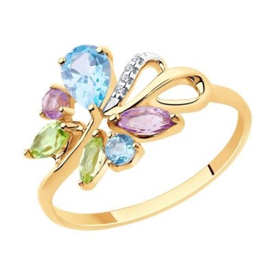 Кольцо золотое пробы 585 с миксом камней (Арт.51-310-00350-1)