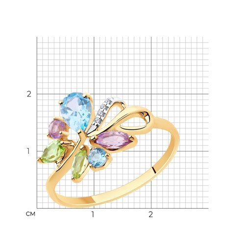 Кольцо золотое пробы 585 с миксом камней (Арт.51-310-00350-1)