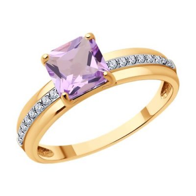 Кольцо золотое с аметистом и фианитами «Лиловый Шарм» SOKOLOV (арт.51-310-01729-2)