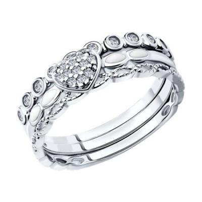 Кольцо серебряное с фианитами и эмалью «Сердце нежности» SOKOLOV (арт.94011705)