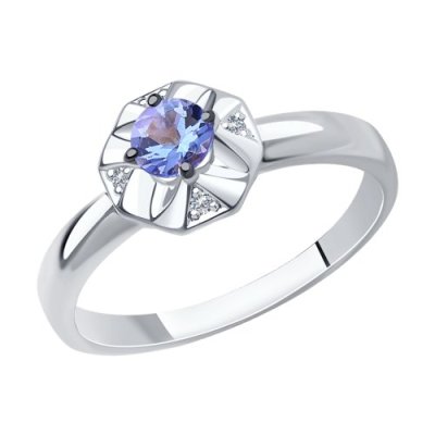Кольцо из белого золота с бриллиантами и танзанитом «Ледяной ирис» Соколов (арт.6014057)