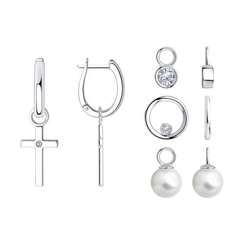 Серьги из серебра с жемчугом и фианитами (Арт.94024208)