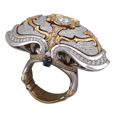 Кольцо золото с бриллиантами и сапфирами «Royal Unique» Estet (арт.01К685902L-1)