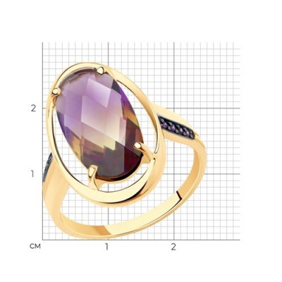 Кольцо золото 585 с ситаллом и фианитами «Закатные Грани» SOKOLOV (арт.715998)