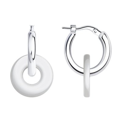 Серьги из серебра с керамической вставкой «Белый Оберег» Соколов (арт.94025634)