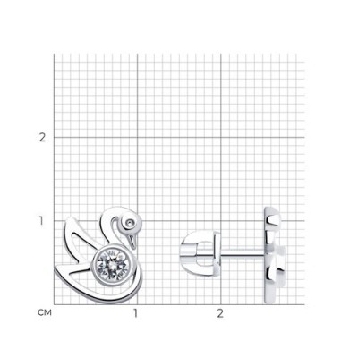 Серьги из серебра с фианитом «Лебединая нежность» Соколов (арт.9402)