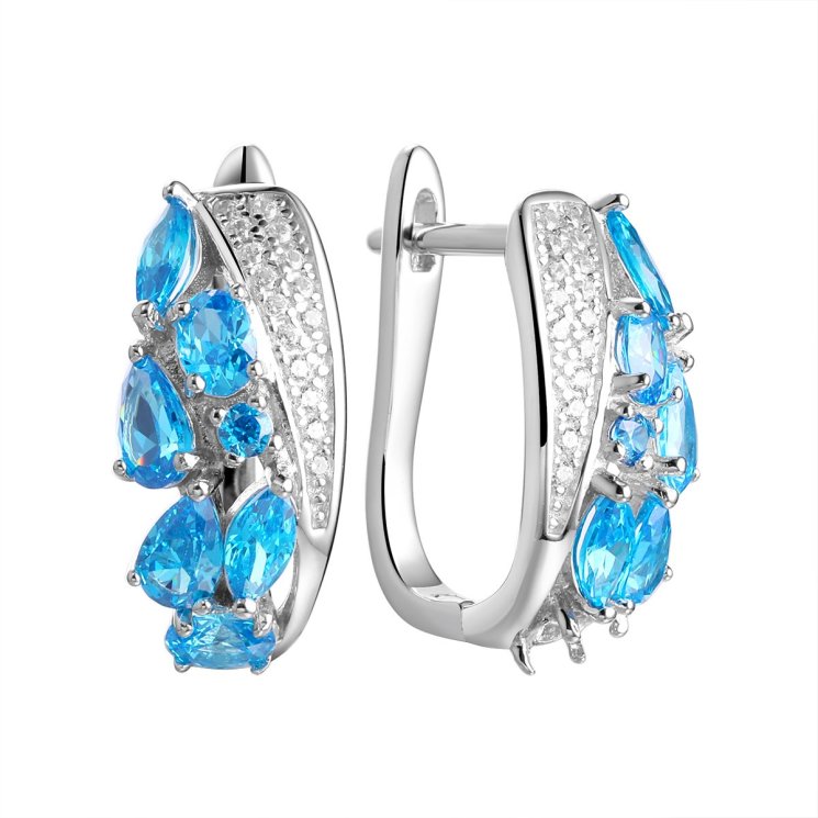 Серьги из серебра с фианитом (Арт.cz-e01704-x-w-sb-x-w)
