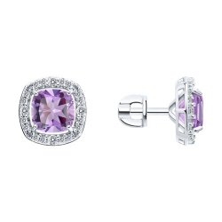 Серьги из серебра с аметистами и фианитами (Арт.92023189)