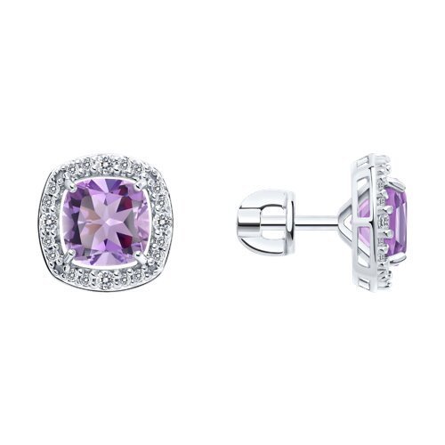 Серьги из серебра с аметистами и фианитами (Арт.92023189)