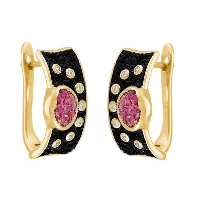 Серьги из серебра с корундом и фианитом (Арт.gl-e00138-x-l-pin-x-w)