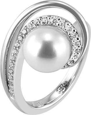 Кольцо из серебра с жемчугом и куб. цирконием (Арт.41_04305-6s)