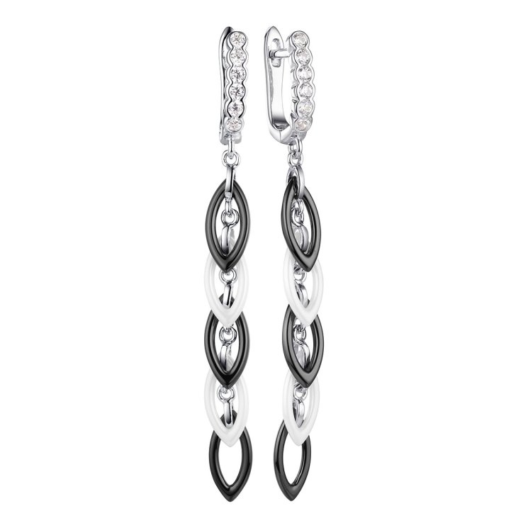 Серьги из серебра с керамикой и фианитом (Арт.tc-e00961-bw-w-x-x-w)