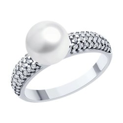 Кольцо из серебра с жемчугом и фианитами (Арт.94-310-01955-1)