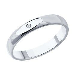 Обручальное кольцо из серебра с бриллиантом (Арт.87010088)