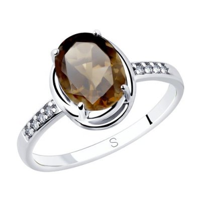 Кольцо из серебра с раухтопазом и фианитами (Арт.92011770)