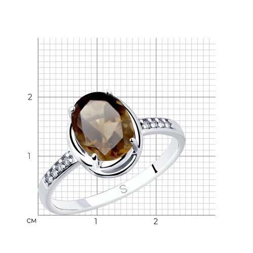 Кольцо из серебра с раухтопазом и фианитами (Арт.92011770)