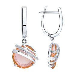 Серьги из серебра с розовыми ситаллами и фианитами (Арт.92022035)