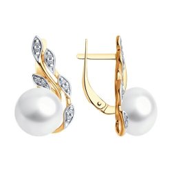 Серьги из золочёного серебра с жемчугом и фианитами (Арт.92022659)
