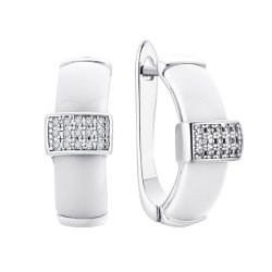 Серьги из серебра с керамикой и фианитом (Арт.tc-e00252-w-w-x-x-w)