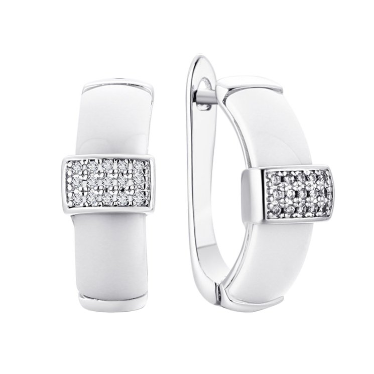 Серьги из серебра с керамикой и фианитом (Арт.tc-e00252-w-w-x-x-w)
