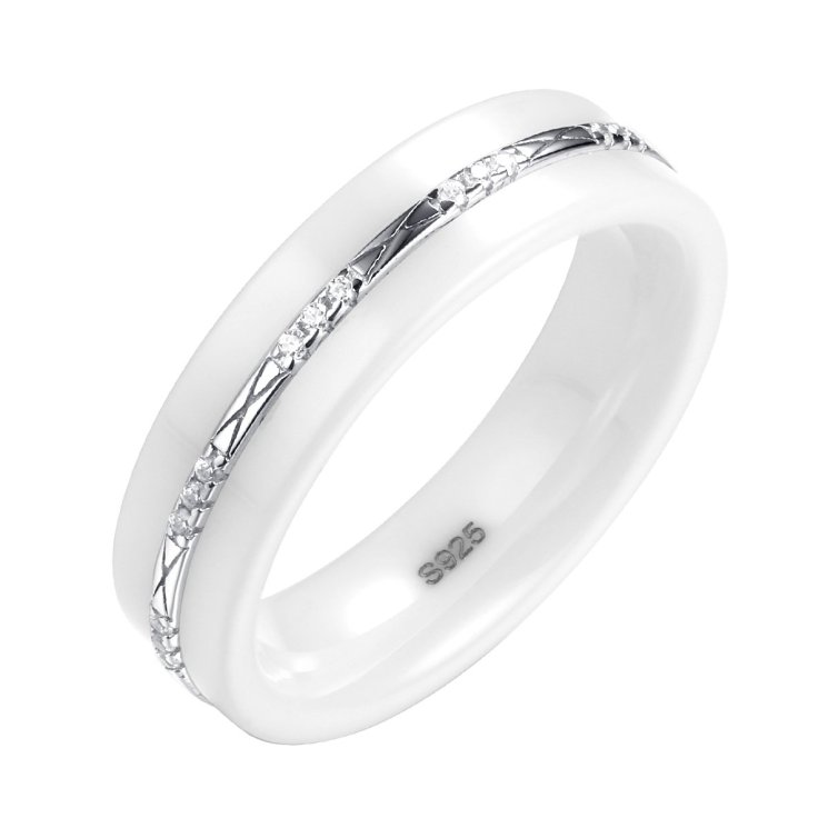 Кольцо из серебра с керамикой и фианитом (Арт.tc-r00582-w-w-x-x-w)