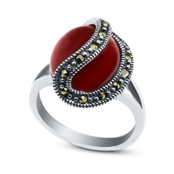 Кольцо Серебряные крылья (Арт.210643d-39_agat_markazit_50)